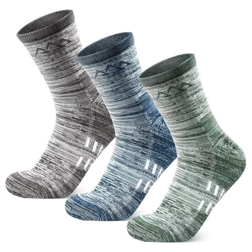 innotree 3 Pack Merino Wool Hiking Socks for Men, Micro Crew Cushioned Moisture Wicking Trekking Socks,Large