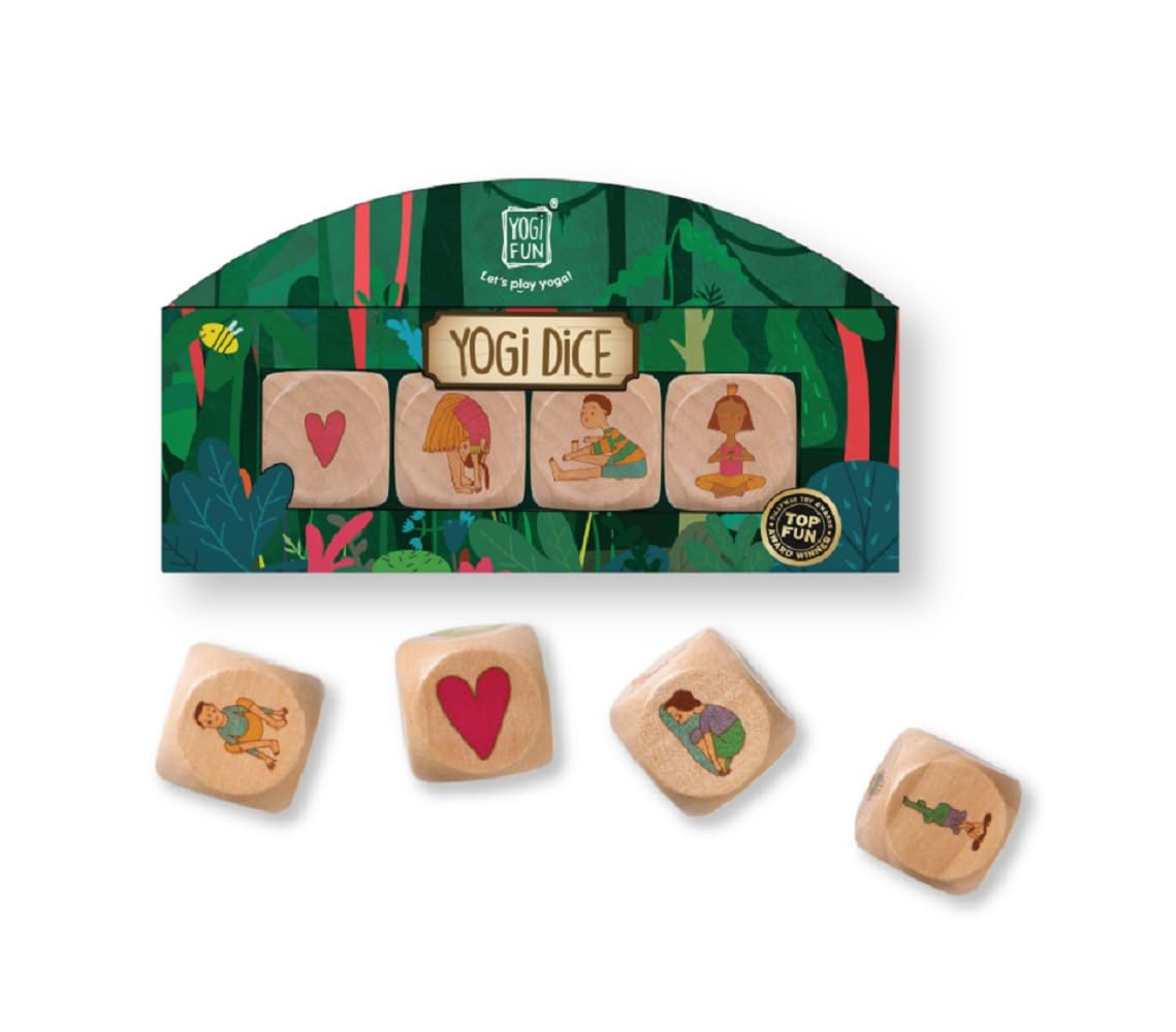 YOGi FUN Yoga dice Game, Wood Game for Boys and Girls Ages 5 and Up, Fun Yoga Exercise for Solo and Group Play, Classroom, ADHD, Emotional Physical