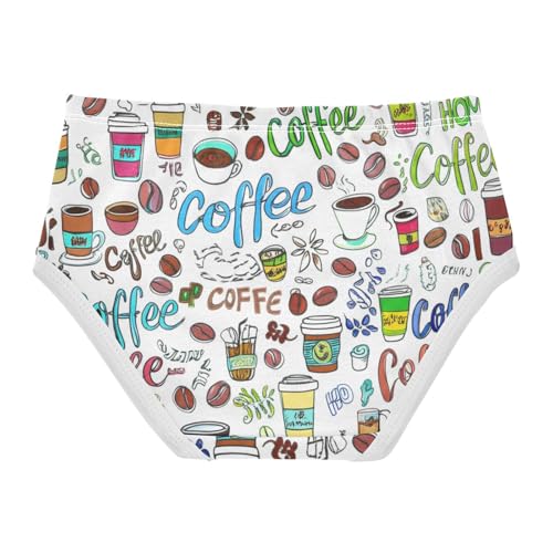 Flower Girls Underwear Toddler 2t Cotton Girl Panties Cute Coffee Doodle Style White Briefs Undies Kids2