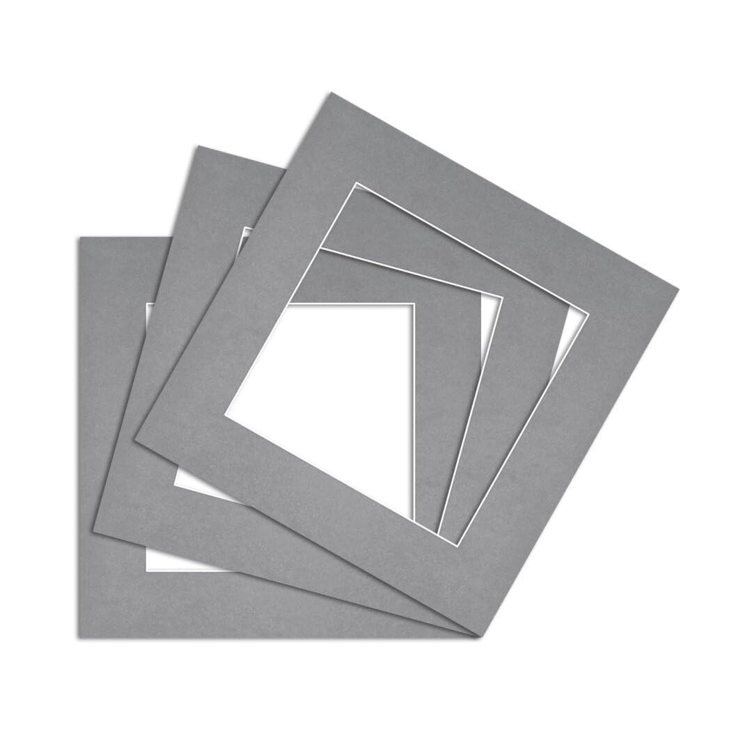 Procut Global 8x8" Mid Grey Picture Mounts to Fit 6x6" Aperture - Precision Cut Cardboard Photo Mount - Ideal for Frames, Prints, Artwork & Certificates - Sizes & Colours Available - 3 Pack