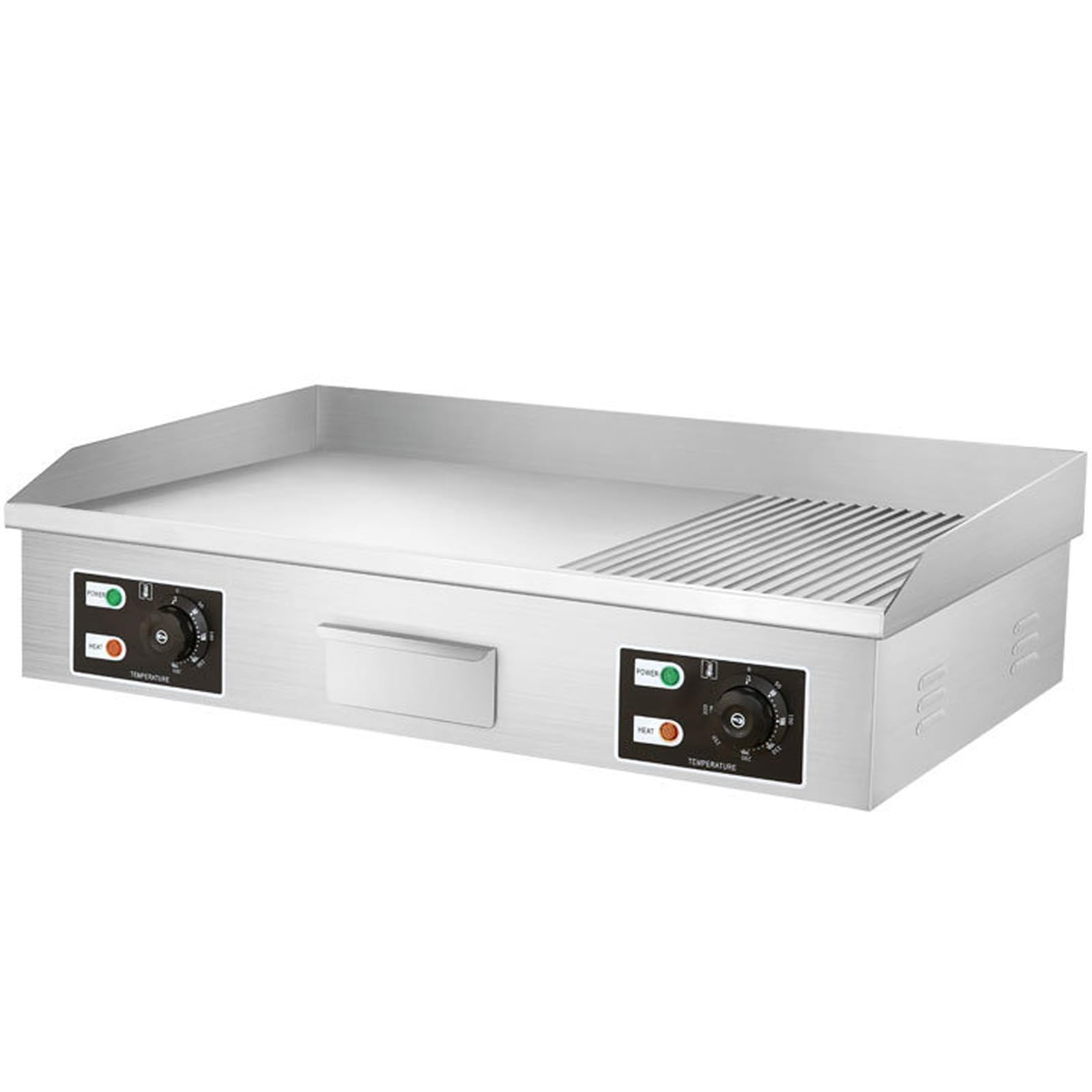 Catering Plancha Eléctrica Fry-Top para Cocina Parrilla Profesional Termostato 50°C A 300°C(Placa Ondulada + Lisa De730 X 400 Mm, 4400 W, Antisalpique) Inoxidable Antiadherente