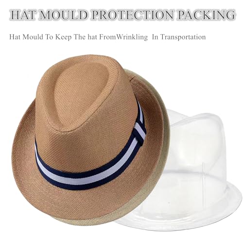 Image of 2 Pack Straw Fedora Hats for Men and Women, Short Brim Summer Beach hat, Trilby Panama Sun Hats.