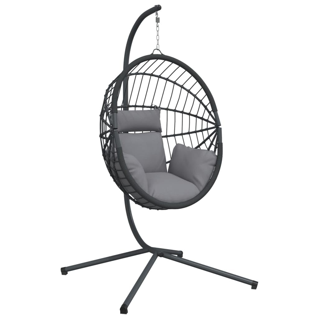 Fauteuil suspendu en rotin gris design œuf avec support