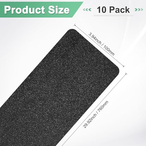 Image of M METERXITY 10-Pack Anti Slip Traction Tape 30 inch x 4 inch Best Grit Outdoor Non-Skid Tape High Traction Friction Abrasive Adhesive for Indoor /Outdoor Stairs Step [Black]