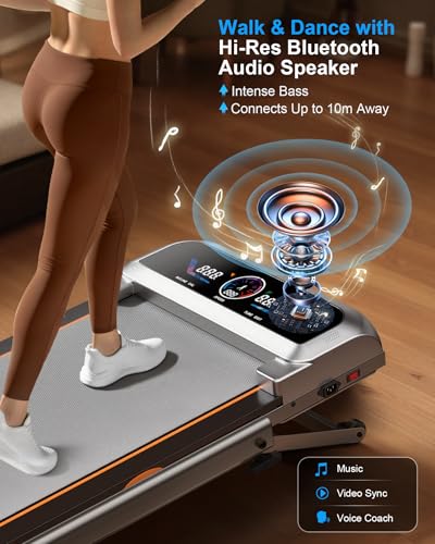 Image of Walking Pad with 15% 12-Level Auto Incline & Handle Bar, 450 lbs Capacity UI Screen, Trisomy 3.5HP Quiet Under Desk Treadmill, Speaker, APP & Remote Control, Treadmills for Home Hiking