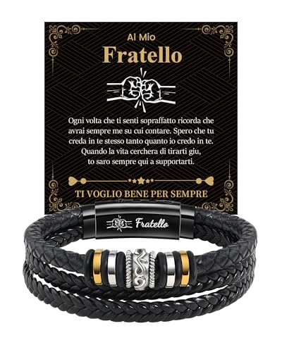 Cheerslife Regalo Fratello Compleanno Bracciale Fratello Idee Regalo Uomo Natale Compleanno Anniversario Laurea Scuola Bracciale Uomo in Pelle Regali per Lui Fratelli Maggiore Fratellin