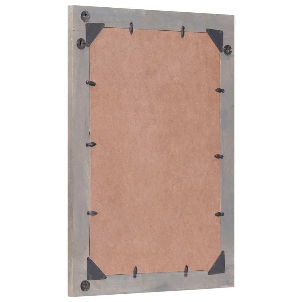 Szare i srebrne lustro łazienkowe 50 x 70 x 3 cm drewniana rama z uchwytem i minimalistycznym designem prostokątne lustro z praktycznymi przegrodami dla organizacji