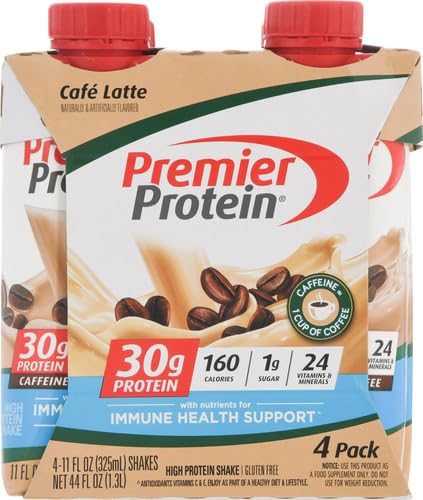 Image of Premier Protein Shake, Cafe Latte, 30g Protein, 1g Sugar, 24 Vitamins & Minerals, Nutrients to Support Immune Health, 11 Fl Oz, 4 Count (Pack of 4)