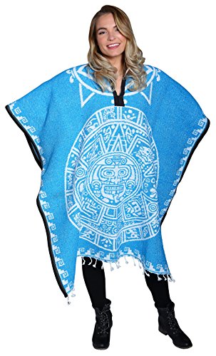 Threads west Authentic Mexican Poncho Reversible Cobija Blanket - Aztec Calendar