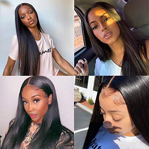 BINF Hair 18 inch Straight Human Hair Lace Front Wigs Pre Plucked with Baby Hair, Brazilian 13x4 Lace Frontal Straight Human Hair Wigs for Black Women Natural Hairline Black Color