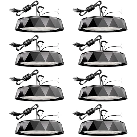 AIKVSXER UFO LED High Bay Light 150W 8 Pack, 24000LM 5000K, 0-10V Dimmable, 5ft Cable with Plug, AC120-277V IP65 Commercial Bay Lighting for Gym Factory Warehouse - ETL/DLC Cover