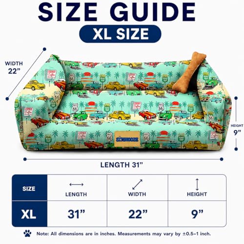 Image of SITSNOOZE XL Dog Bed (20 to 30kg) for Labrador, Golden Retriever, Husky - Orthopedic Sofa Mattress, Washable Heavy Duty Pet Lounger Cushion, Waterproof Non-Slip Calming Bed (Print 18, XL)