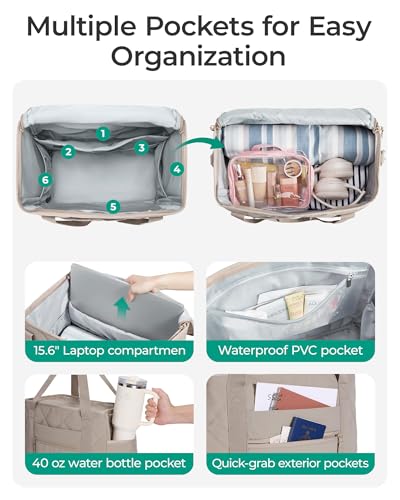 BAGSMART Large Tote Bag for Women, 38L Carry-On Travel Tote with Removable Shoulder Strap for Travel, Weekend, Gym4