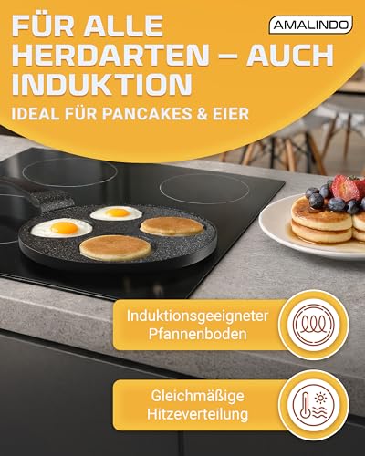 Amalindo Pancake Pfanne Induktion, 4 Loch, Pancake Form, Spiegeleipfanne, Pfannkuchen Maker, Poffertjes maker, Antihaft, Eierpfanne, Spiegeleipfanne, Pancakespfanne, Ø26cm 4