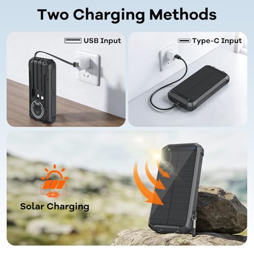Image of ERRBBIC Solar Charger Power Bank 20000mAh, Portable Wireless Charger, 15W Fast Charging External Battery Pack with USB C, Camping Solar Charger for Outdoor iPhone 17 /16 /15, Galaxy, Google etc