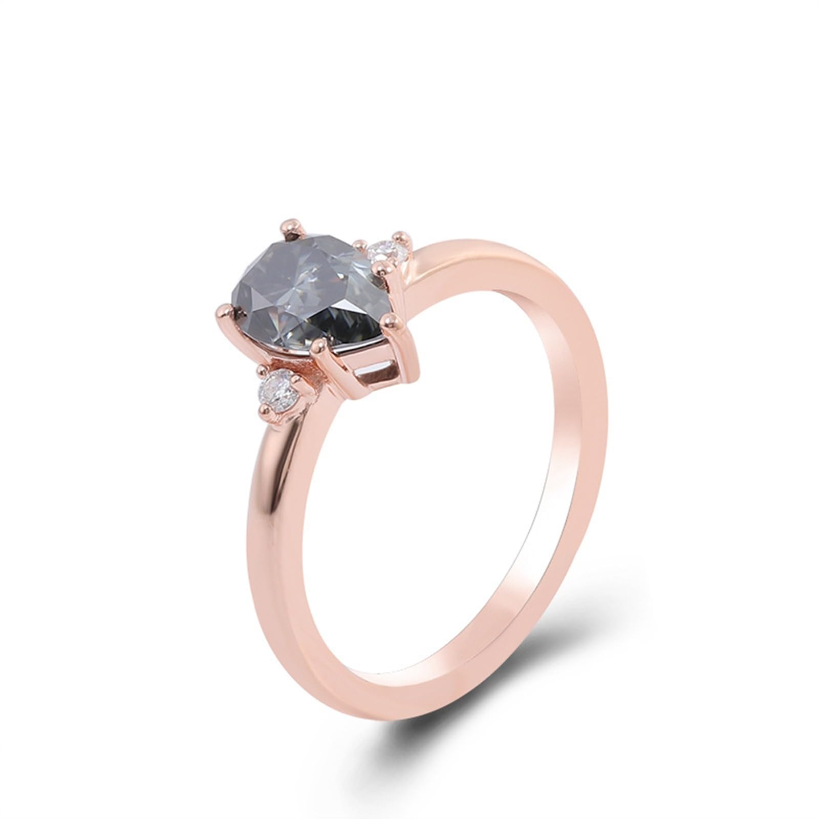 Anello da donna in oro rosa 750, 18 carati, anello di fidanzamento, solitario a goccia, con incisione, con moissanite 2 ct, per donna, misura 48 (15,3)