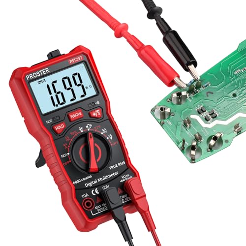 Image of Proster 6000 Counts TRMS Multimeter - NCV Auto-Range for AC /DC | Measures AC /DC V (600V), A (10A), R, C, Freq, Temp, Diode, Continuity. NCV Detector. Backlight Flashlight Magnet Stand