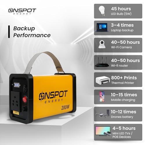 Image of 200W Portable Power Station | Made in India | Power Backup for Laptop, Drone, Projector, TV & Printer | Wi-Fi, CCTV (DVR), LED Bulb, Lights & Fans (Up to 200W) | Outdoor Use
