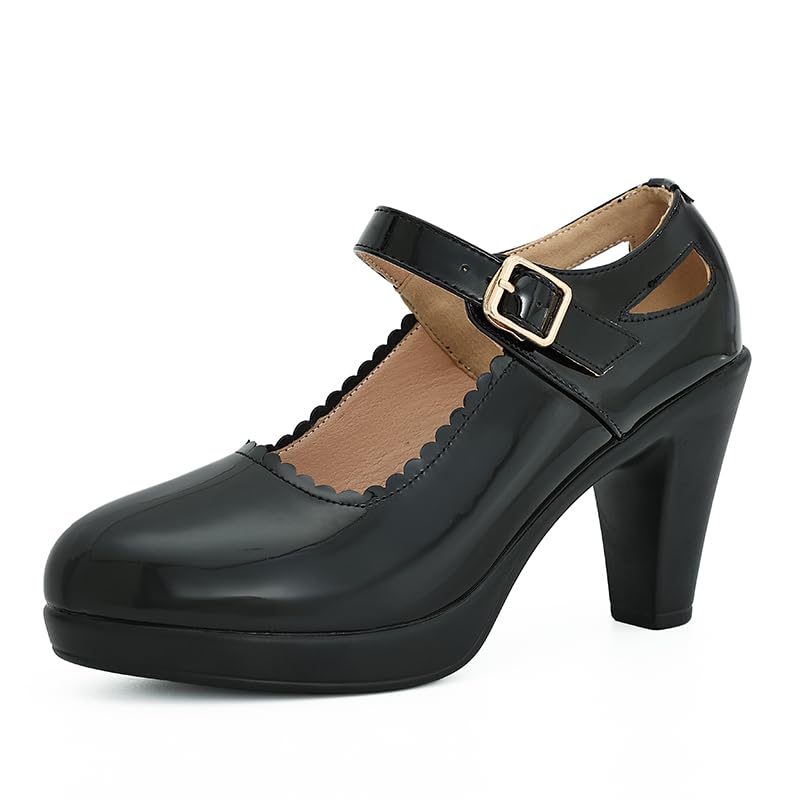 CYBLING Women's Mary Jane High Heels Shoes Ladies Pointed Closed Toe Ankle Strap Dress Pumps