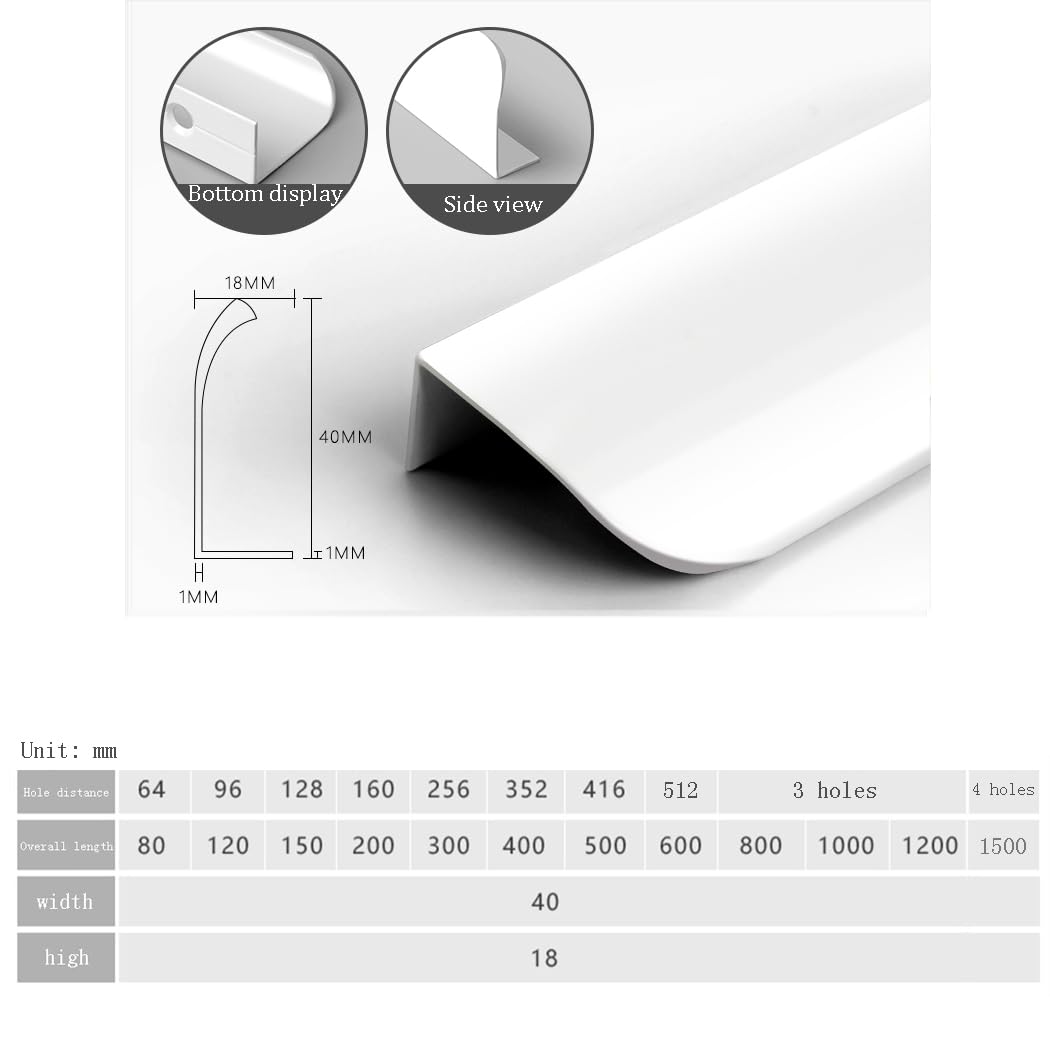 Ukryte uchwyty do drzwi， Ukryte uchwyty do szafy kuchennej, z krawędzią na palec, białe, 2 sztuki(Hole distance 128mm)
