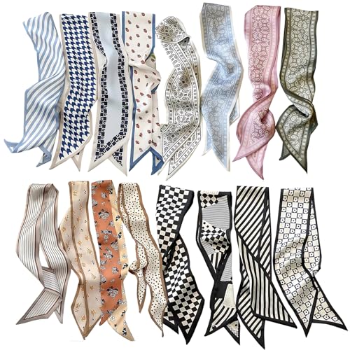 Cmonie 16Pcs Fashion Scarves for Women,Satin Head Scarf Silky Boho Scarves Scarf for Handbags Accessories