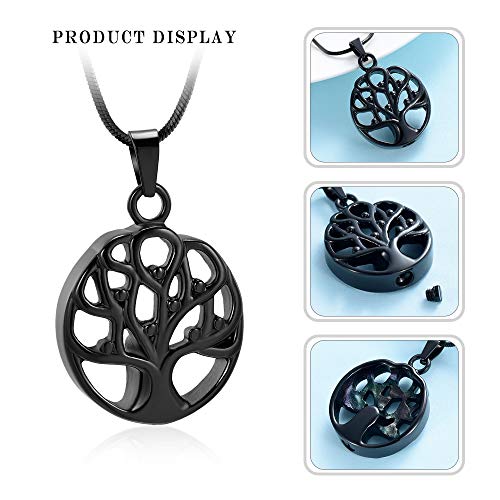 Cremation Jewelry Tree of Life Urn Necklaces for Ashes Memorial Keepsake Pendant Locket Ashes Holder Jewelry for Women Men (Black) - Thumbnail 5