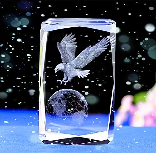 Crystal Glass Bald Eagle Statues and Figurines,3d Laser Etched Crystal Eagle Decor Art,Animal Crystal Glass Cube Engraving Ornament Eagle Sculpture Gifts With Gift Box (30 * 30 * 40mm)