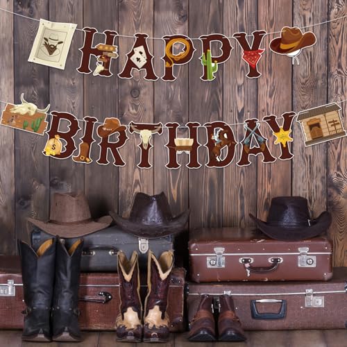 Image of Western Cowboy Birthday Banner Western Cowboy Theme Happy Birthday Decoration Boots Banner Boy Rodeo Party Ideal Decorations for Boys Kids First Party Supplies