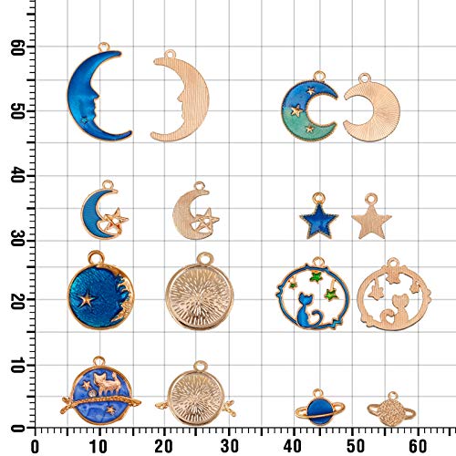 WILLBOND 108 Pieces Jewelry Charms, Mixed Antique Silver Sun Stars Moon Charms Pendants, Assorted Gold Plated Enamel Cat Moon Star Celestial Charm Pendant for Earrings Necklace Jewelry Crafting2