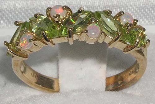 LetsBuyGold 10k Yellow Gold Real Genuine Peridot & Opal Womens Eternity Ring2