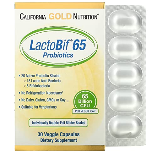 LactoBif Probiotics, 65 Bllion CFU, 8 Active & Clinically Researched Probiotic Strains, Soy-Free, Sugar-Free, Vegetarian, Individually Double-foil Blister Sealed, 30 Veggie Capsules