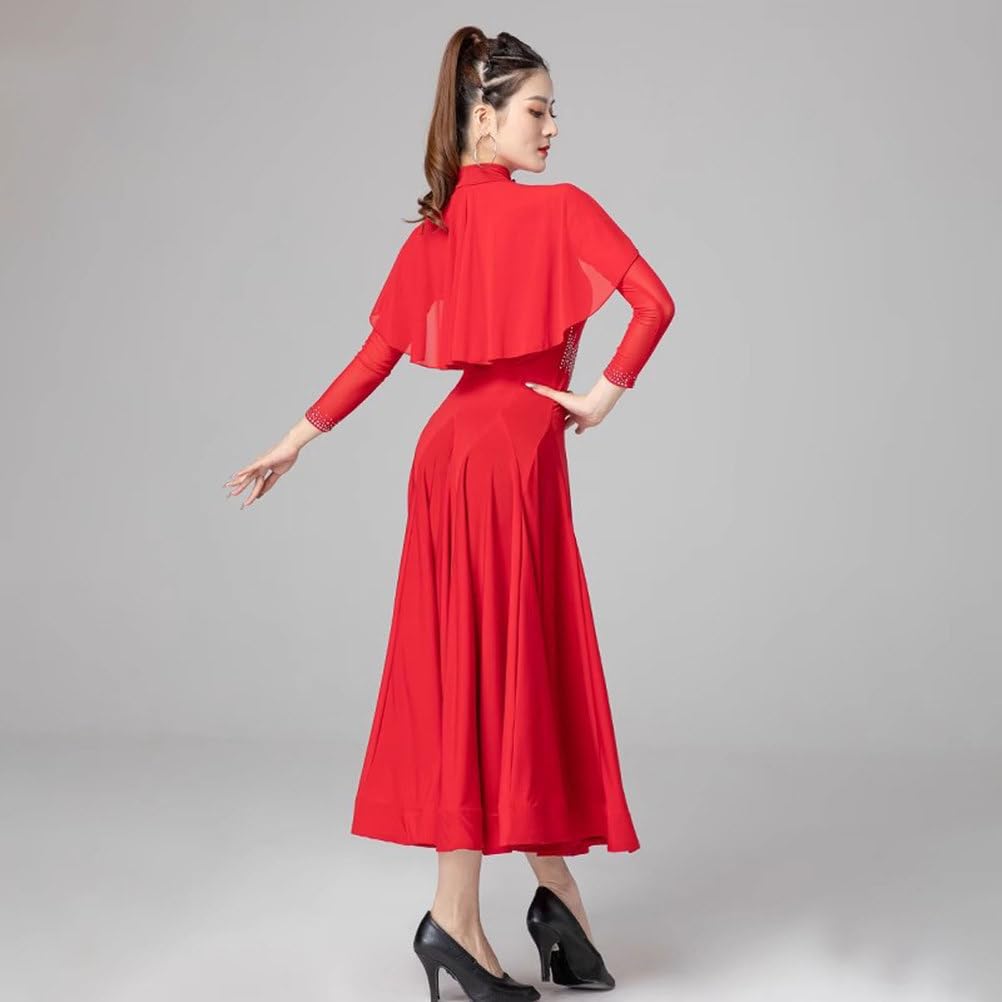 Vestido de Competencia Nacional Estándar de Mujeres Ropa de Baile de Vals Flamenco Traje de Baile Foxtrot Tango de Manga Larga Disfraz de Baile Brillante para Fiesta Salsa