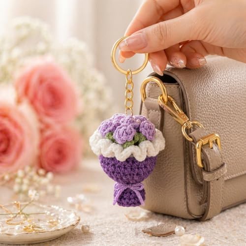 Image of Handmade Crochet Sunflower Keychain for Women & Girls, Cute Yellow Flower Key Ring Charm, Soft Yarn Knitted Gift, Bag Charm, Car Key Holder, Aesthetic Handmade Floral Accessory