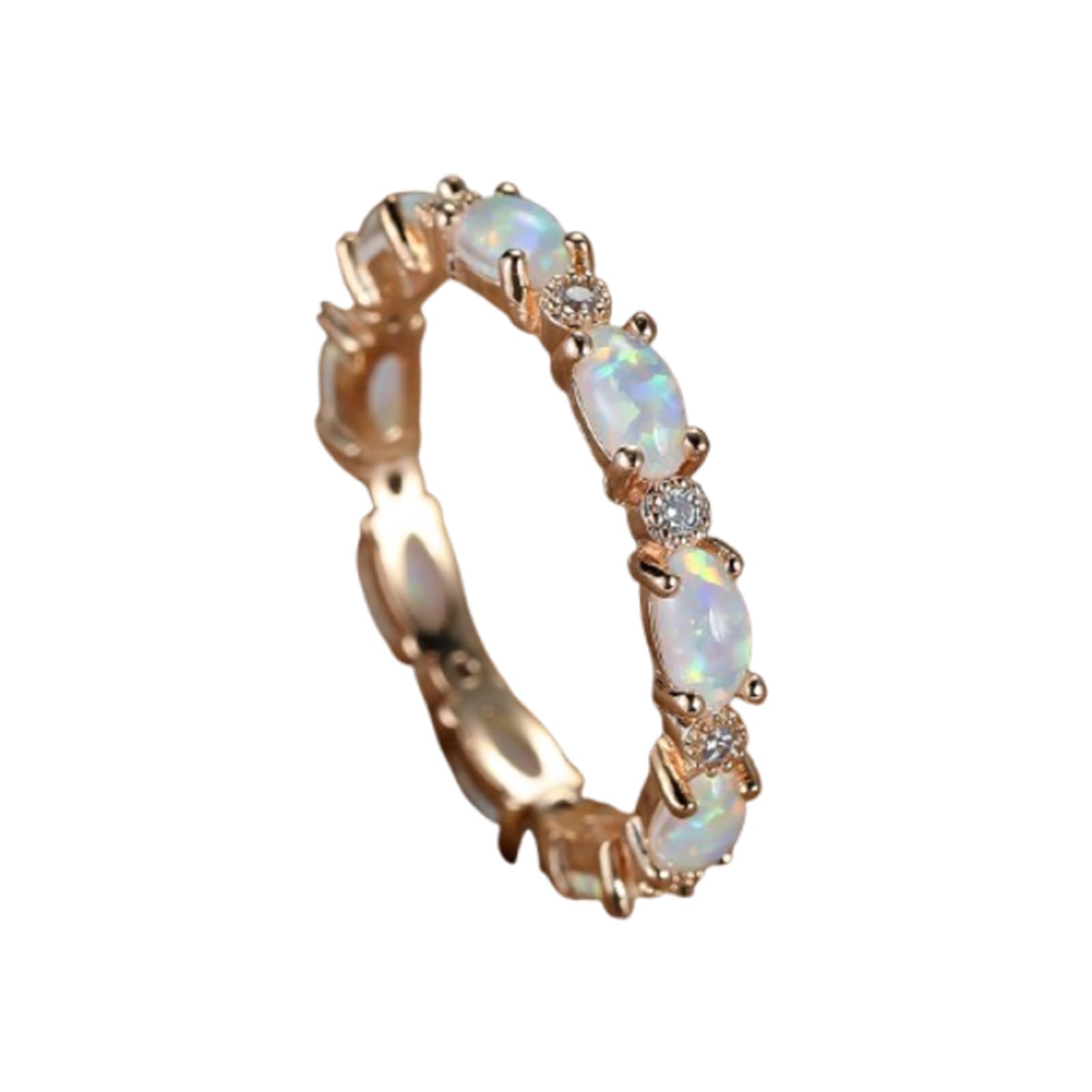 YWeiLiangSan Opal Glow Eternity Ring - Colorful Oval Stone Stackable Suitable for ladies/girlfriends (Gold white,13)