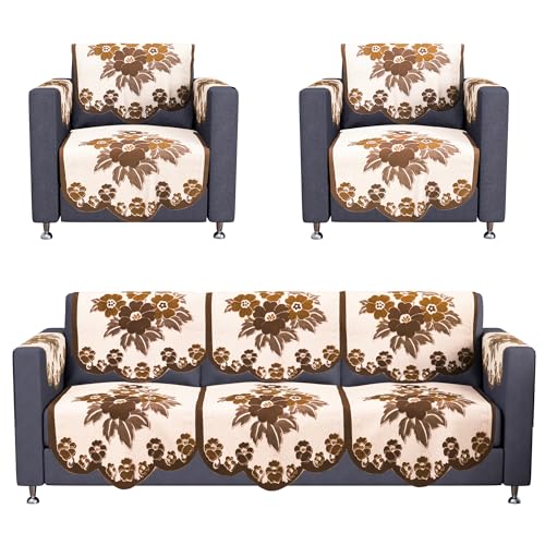 Image of Kuber Industries (Set of 16) Stylish & Durable Cotton Sofa Covers 5 Seater with Arms | Washable Sofa Protector & Slipcover for Living Room & Office | Painting Print- Cream & Brown