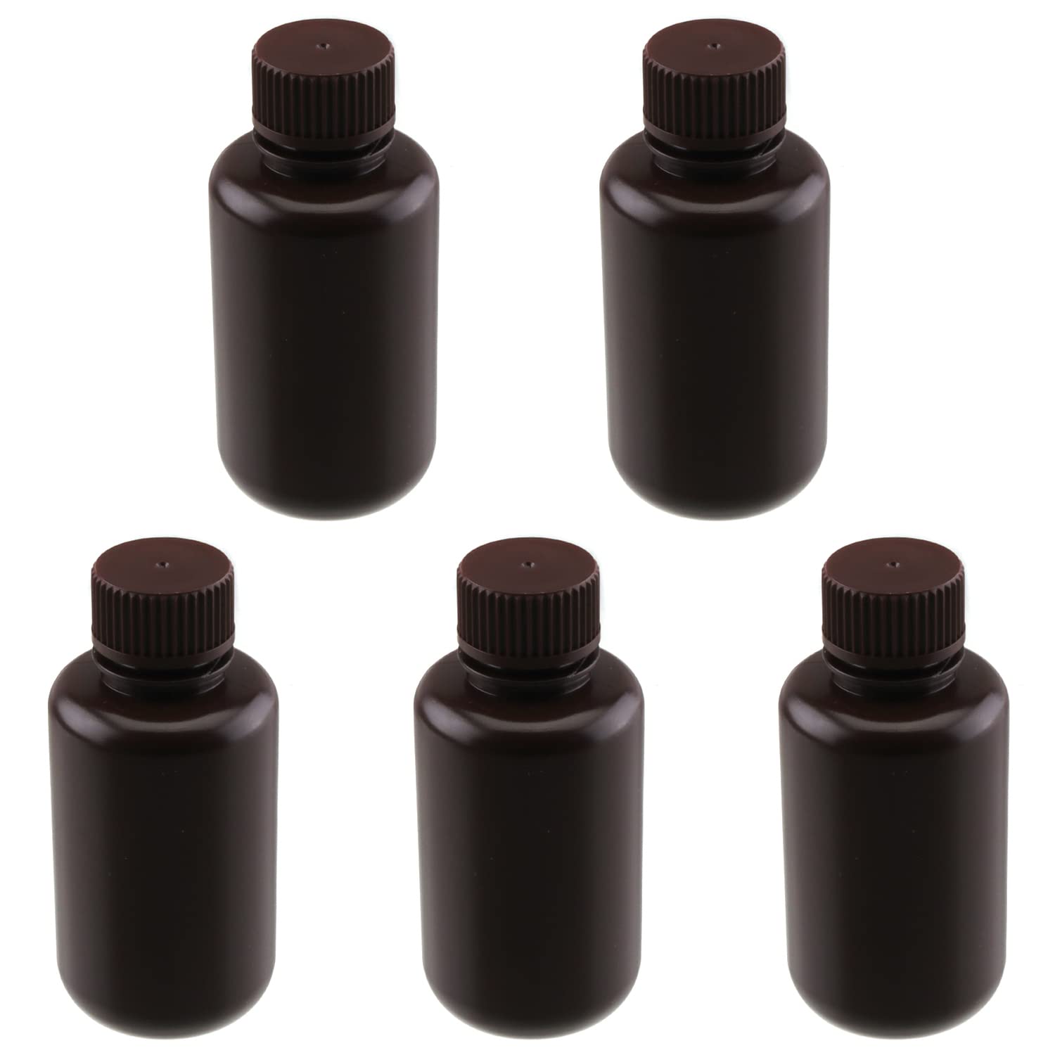 Othmro5pcs Plastic Lab Chemical Reagent Bottles, 100ml/3.4 oz Small Mouth Liquid/Solid Round Sample Storage Containers Sealing Bottles with Cap Brown
