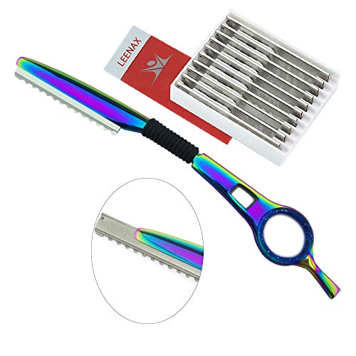 New Rainbow Hair Thinning Razor with grip Feather Styling Hair Styling Razor 10 Spare Blades Hair Razors Feather Cutting Razors Hair texturing Hair Layering Stainless Steel Free comb