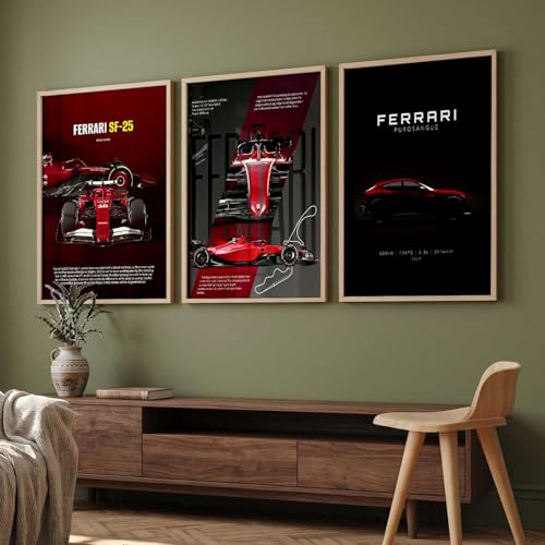 Image of walllane Big Ferrari Cars Framed Posters Gift Items for Boys Room Wall Decoration Bedroom Living Room Office Studio Decor | Car Poster Frame for Wall Decor Set Of 3 Size (10x13 inch)
