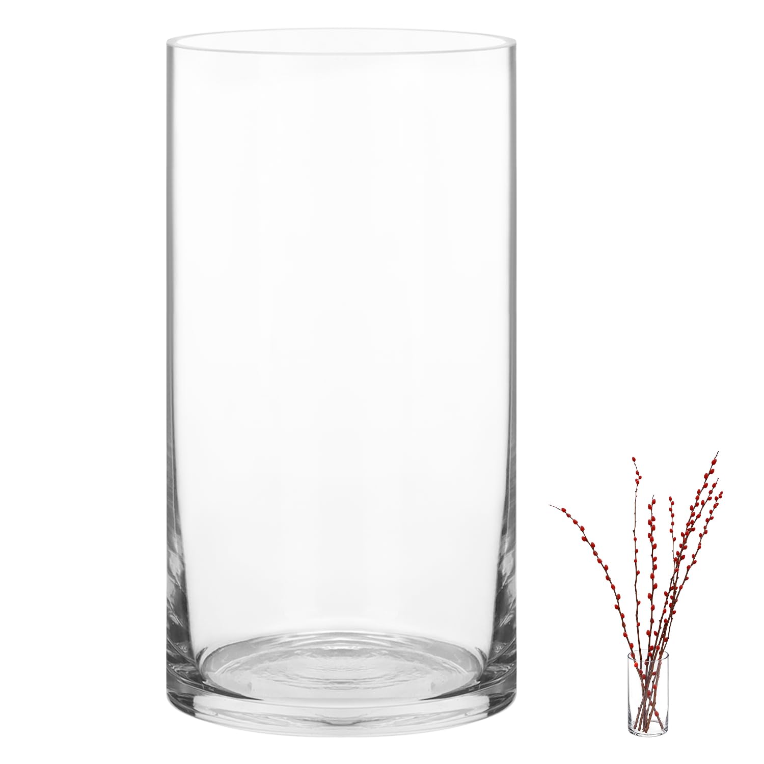 QWORK® Elegant Large Glass Cylinder Vase 20cm x 10cm - Crystal Clear Modern Design for Home Decor