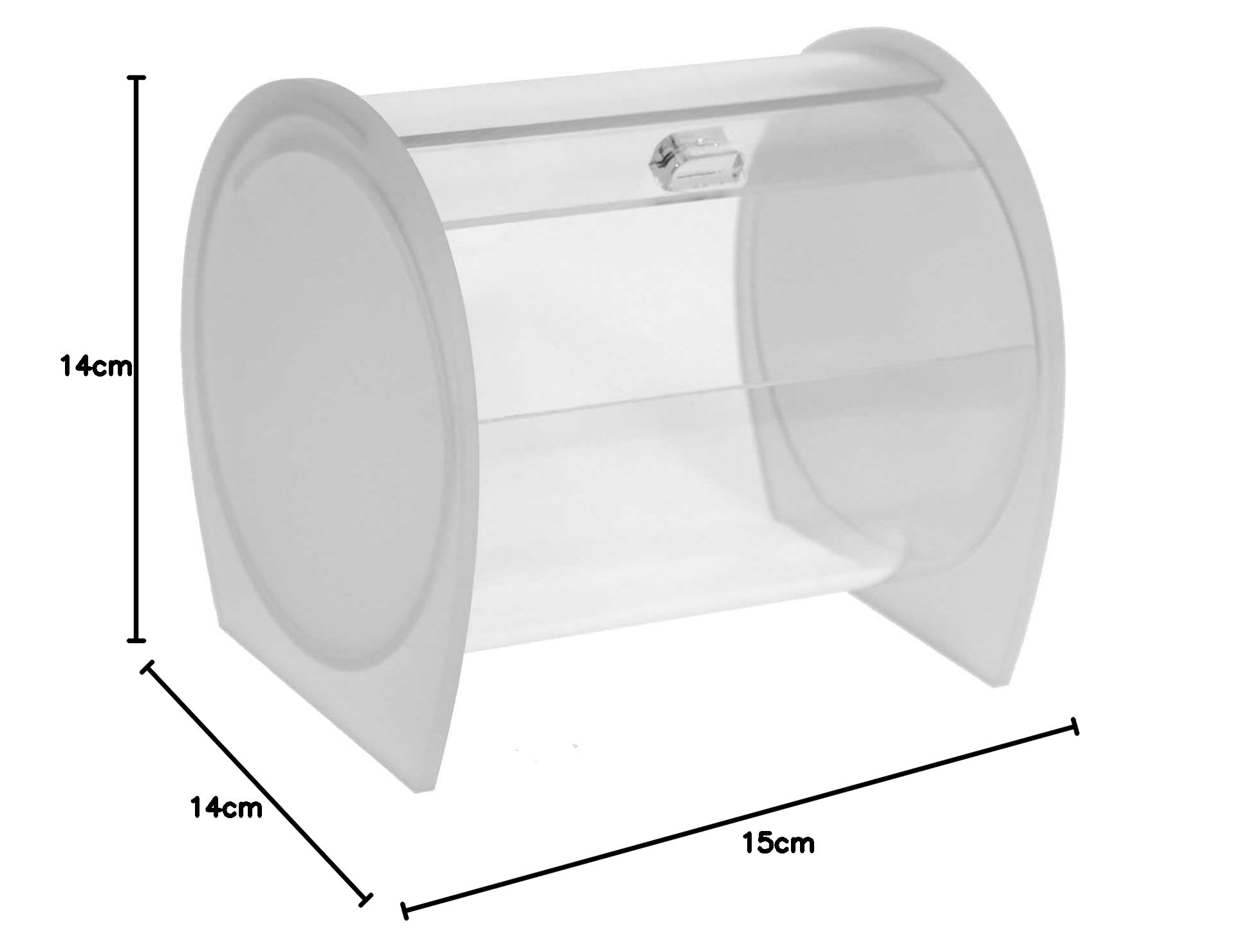 Portacaramelle confezionate sezione circolare in plexiglass trasparente e con pannelli laterali in plexiglass satinato - Misure totali: L 15 x P 14 x H 14 cm