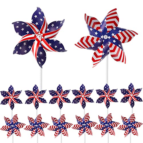 American Flag Patriotic Pinwheels Independence Day Pinwheels US Stars and Stripes Pinwheels with Instruction Garden Windmill Wind Spinner for Kids Adults, July of 4th Decor Yard Garden Lawn (50)