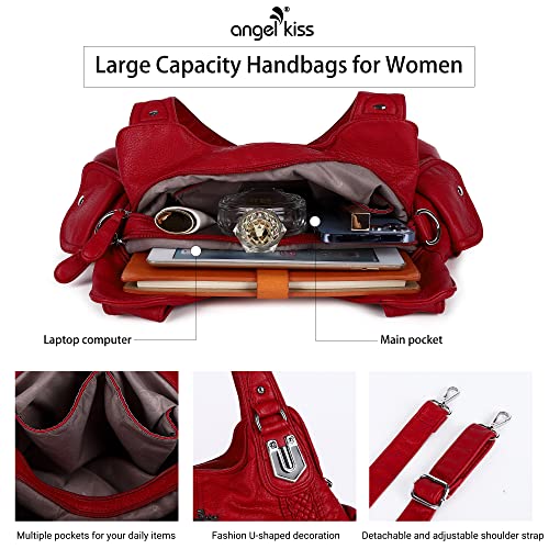 Image of Angel Kiss Purses and Handbags for Women Washed Vegan Leather Crossbody Hobo Satchel Shoulder Tote Purse