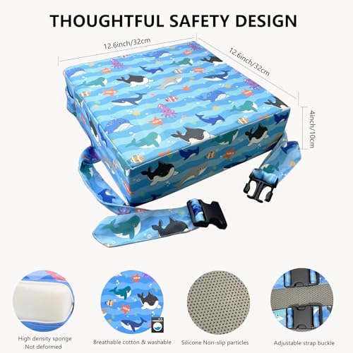 Image of Booster Seat for Dining Table, KIDUN Portable Heightening Cushion, Washable Adjustable Booster Cushion for Kids with Safety Buckles and Non-Slip (Sea Blue)