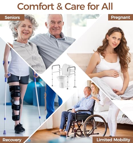 Soundfuse Toilet Safety Rails for Seniors, Adjustable Toilet Handles for Elderly and Disabled, Foldable Handicap Toilet Safety Frame Fit Any Toilets (350 LB)