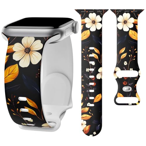 Image of Floral Band Compatible with Apple Watch Bands for Women 40mm 42mm 41mm 38mm 44mm 45mm 46mm 49mm, Cute Pattern Flower Soft Silicone Sport Strap for iWatch Series Ultra 11 10 SE 9 8 7 6 5 4 3 2