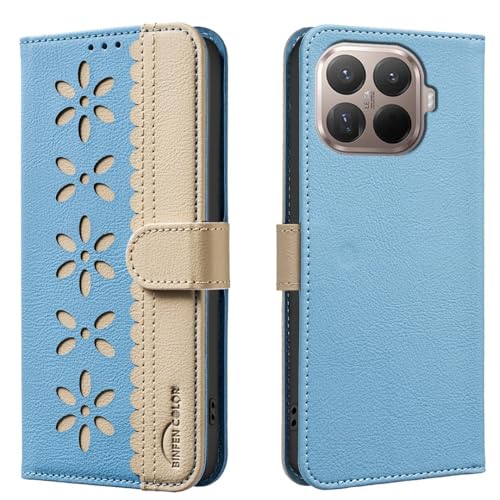 Étui en cuir premium Redmi Note 15 Pro 4G clapet floral bleu clair