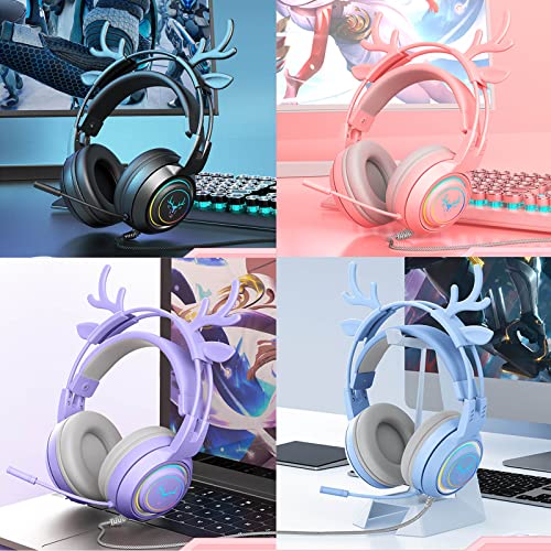 Atrasee Stereo Gaming Headset For Ps4 Pc Xbox One Ps5 Controller, Noise Cancelling Over Ear Headphones With Mic, Led Light, Bass Surround, Soft Memory Earmuffs For Laptop Mac Nintendo (Blue Antlers) #TOP5