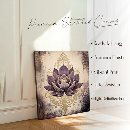 Image of PAINTINGMANTRA Abstract Lotus Canvas Stretched Canvas Painting for Living Room | Indian Folk Artwork Wall Decor Art For Livingroom, Bedroom, Office, Hallways - 16x16 Inch