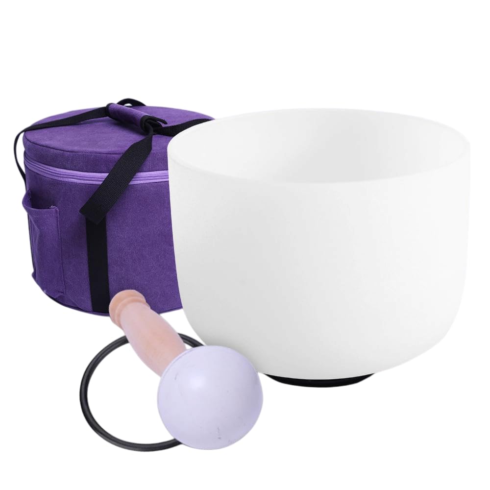 ENERGYSOUND 432 Hz A Bol à Chant Cristal Givré Quartz Chakra du Troisième Oeil 20 cm + Sac en Toile
