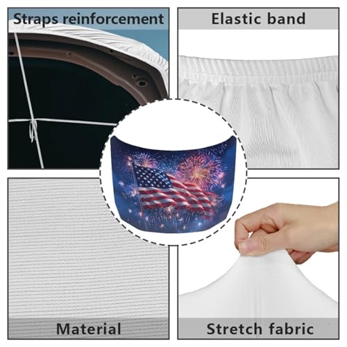 Image of American Flag Fireworks Car Hood Cover Protector 59x39 Inch Auto Hood Wrap Blankets Stretchable Waterproof Sun Proof Auto Patriotic Decorations for Sedans SUV Trucks